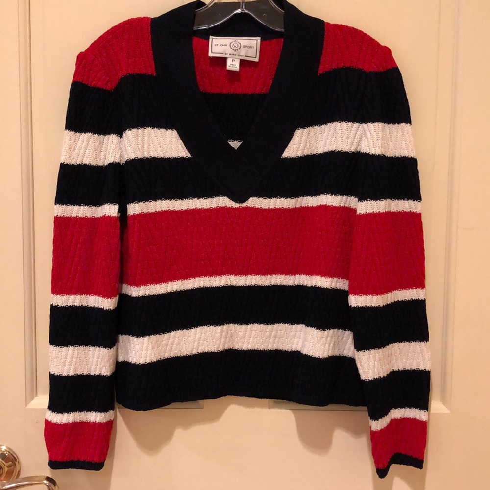 St. John Sport Black, Red & White Striped Sweater